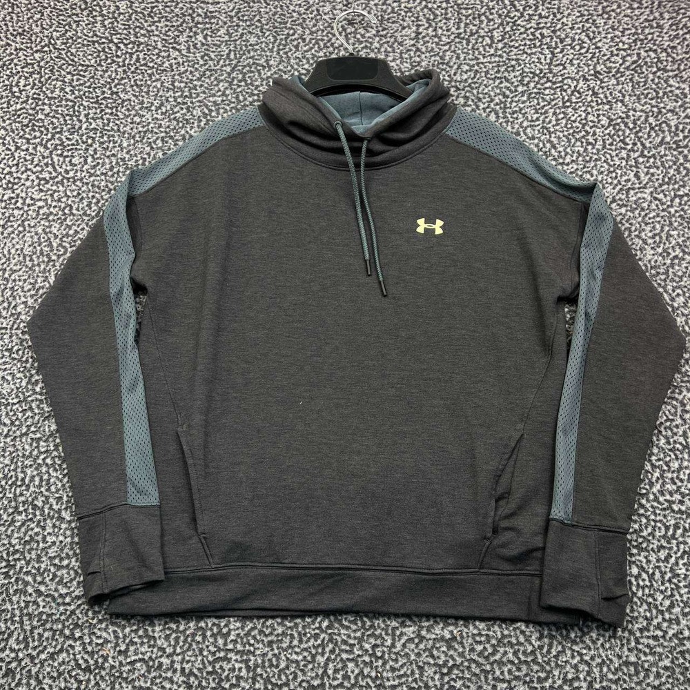 Under Armour Mens‎ Large Gray Funnel Neck Pullover Hoodie Mesh Trim